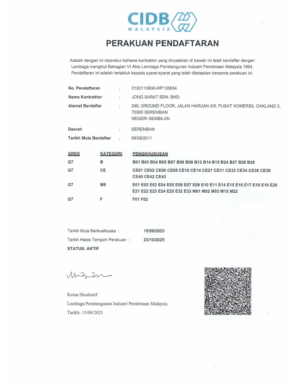 CIDB - Registration Certificate